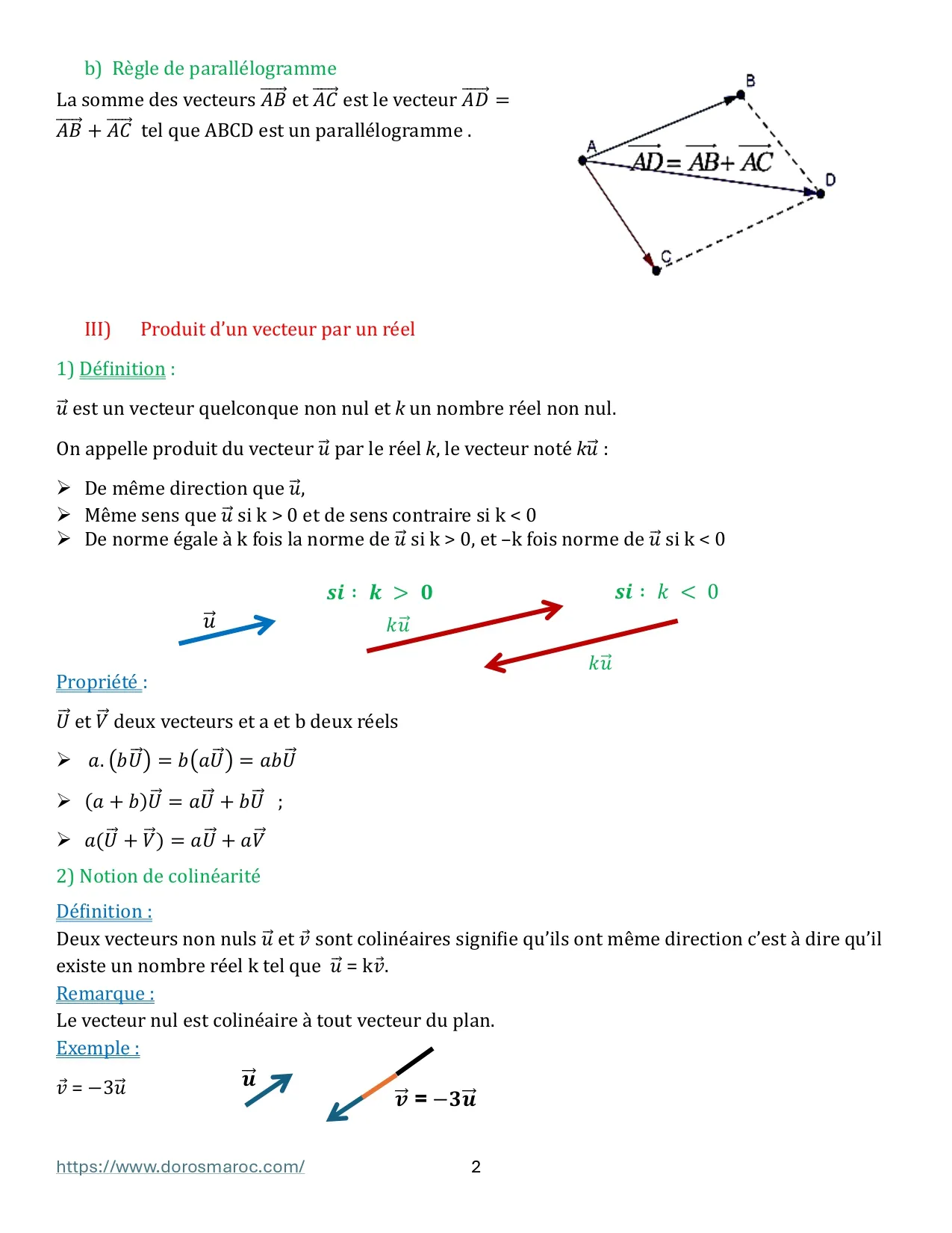 Cours de mathématiques – Les vecteurs dans le plan – Tronc Commun Sciences
