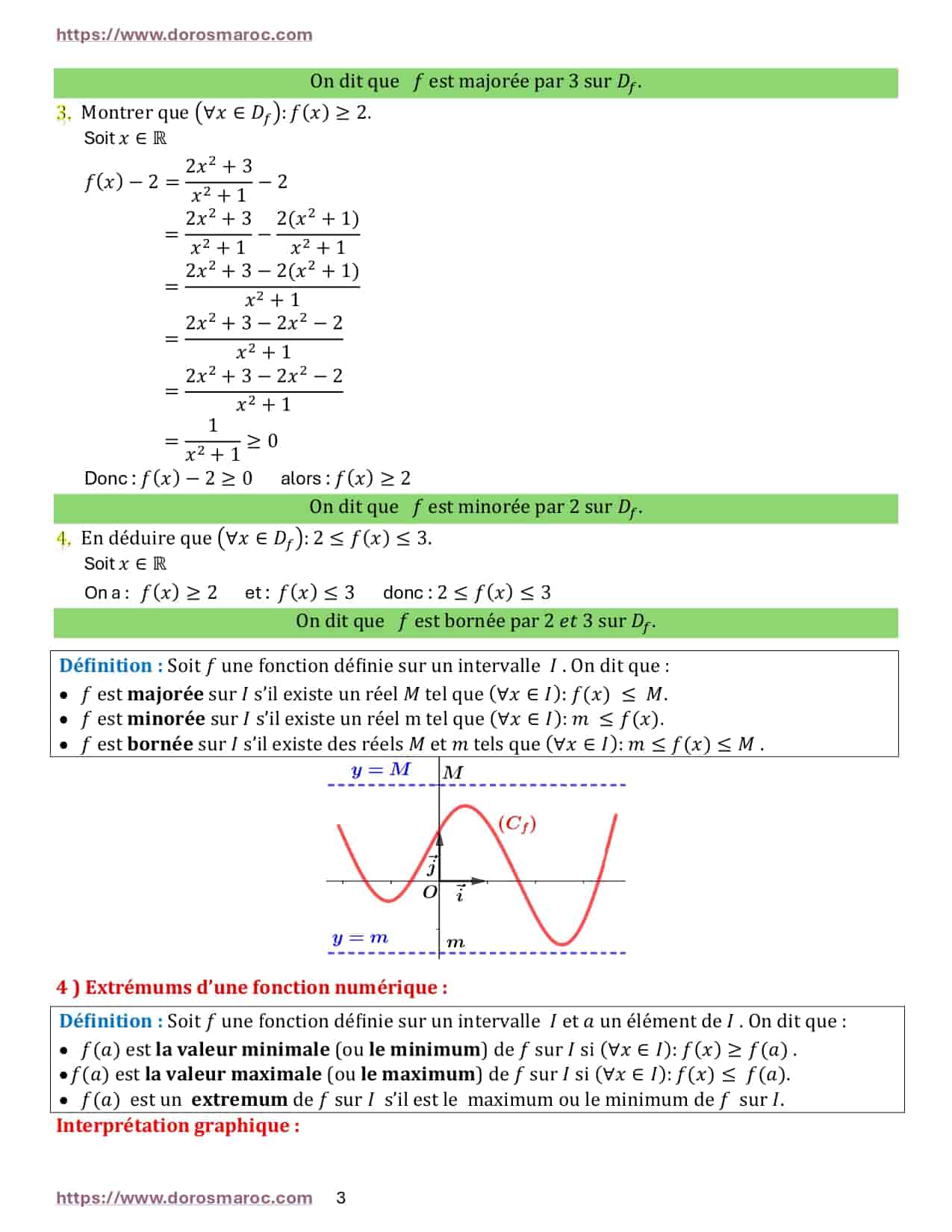 Généralités sur les fonctions – Fonction majorée, fonction minorée, fonction bornée, fonction périodique et monotonie | Mathématiques 1ère Bac Sciences Expérimentales