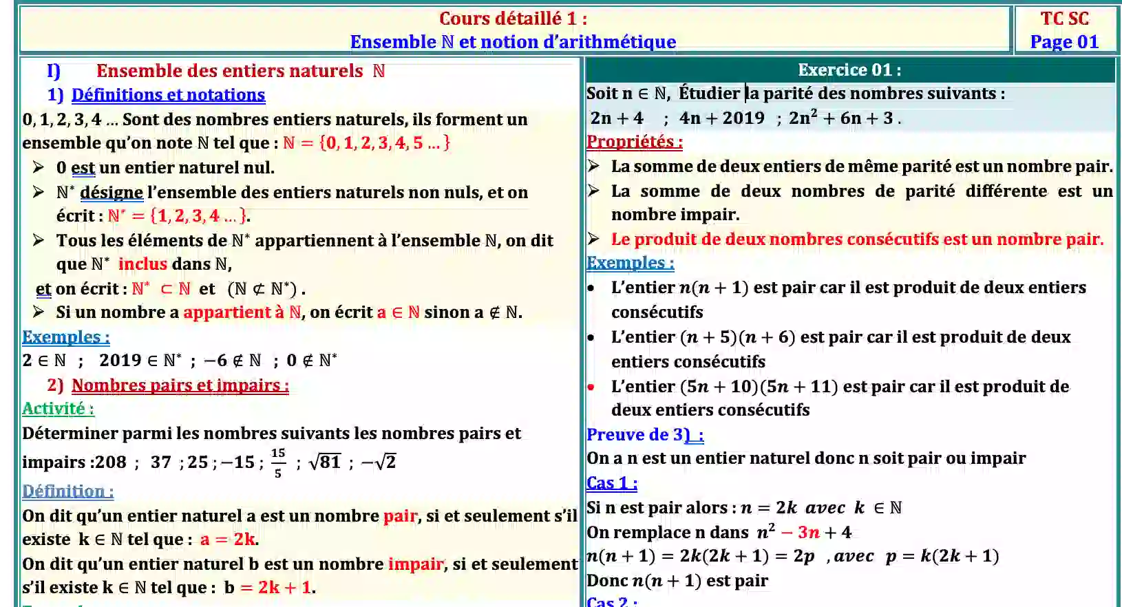 Ensemble IN et notion d’arithmétique tronc commun