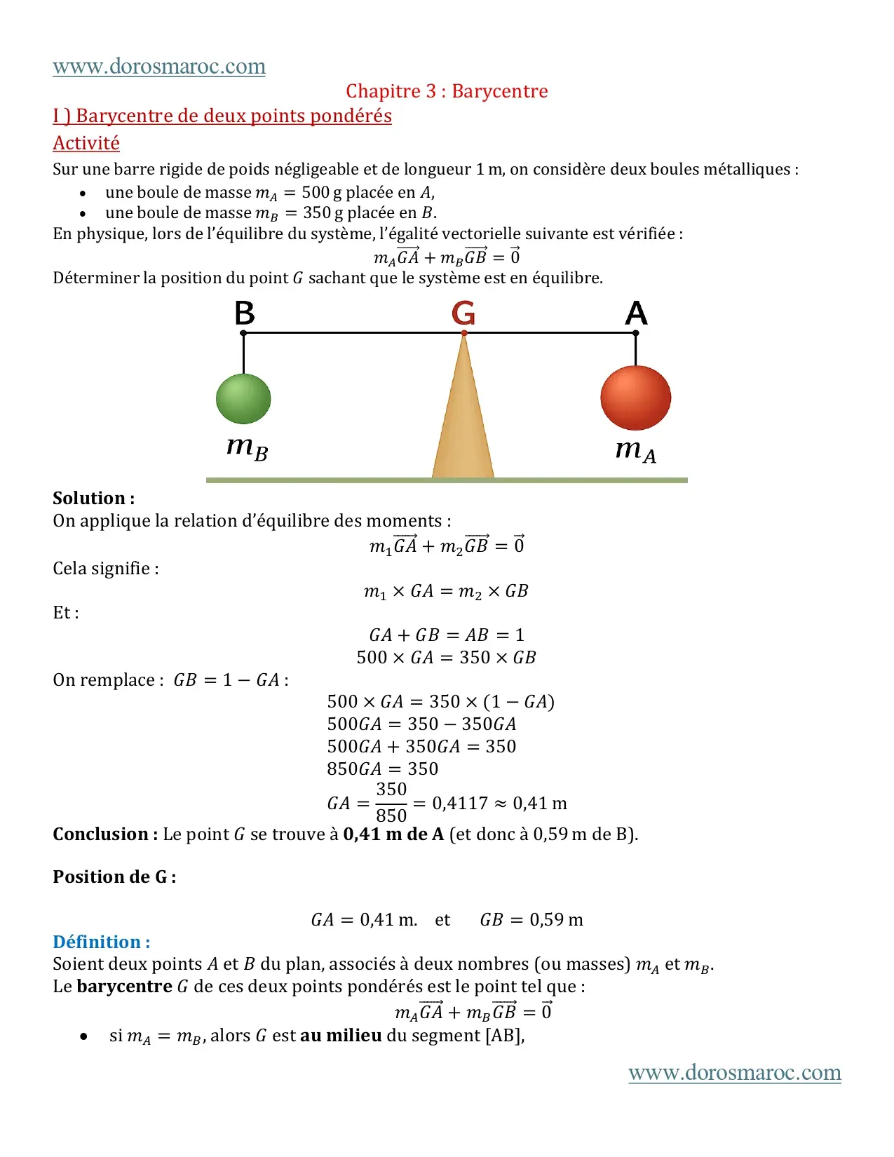 Barycentre – 1BAC Sciences Expérimentales | Mathématiques BIOF Barycentre de deux et trois points pondérés – Mathématiques 1BAC BIOF