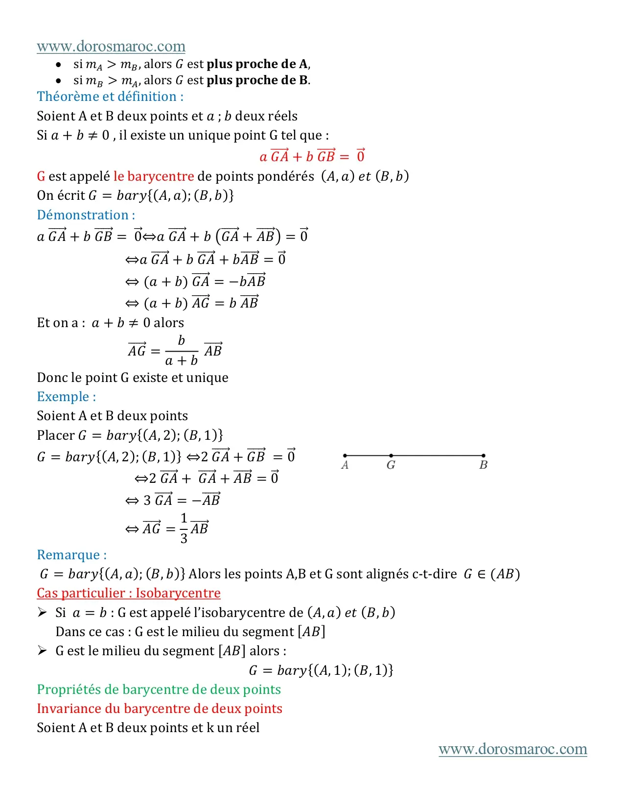 Barycentre de deux et trois points pondérés – Mathématiques 1BAC BIOF