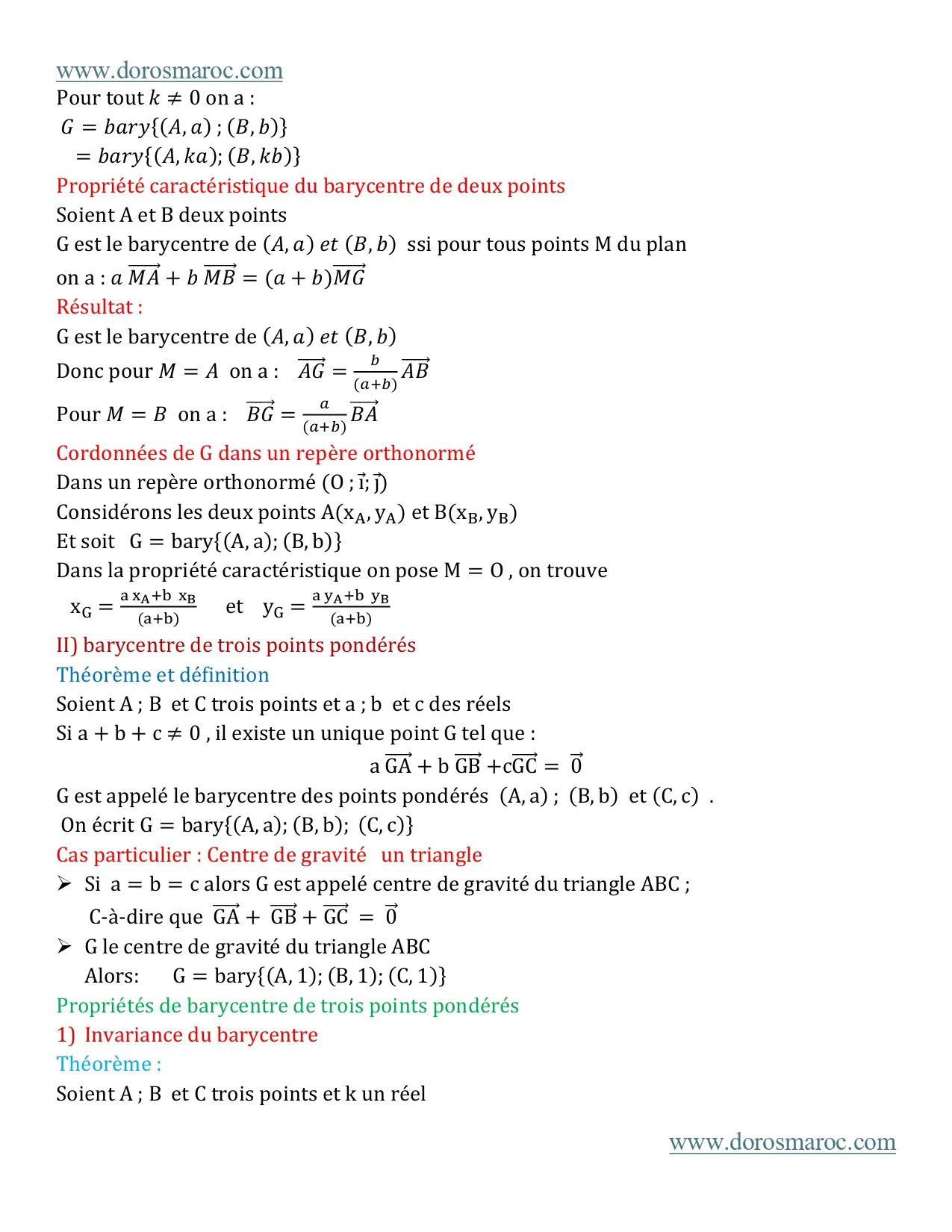 Barycentre de deux et trois points pondérés – Mathématiques 1BAC BIOF
