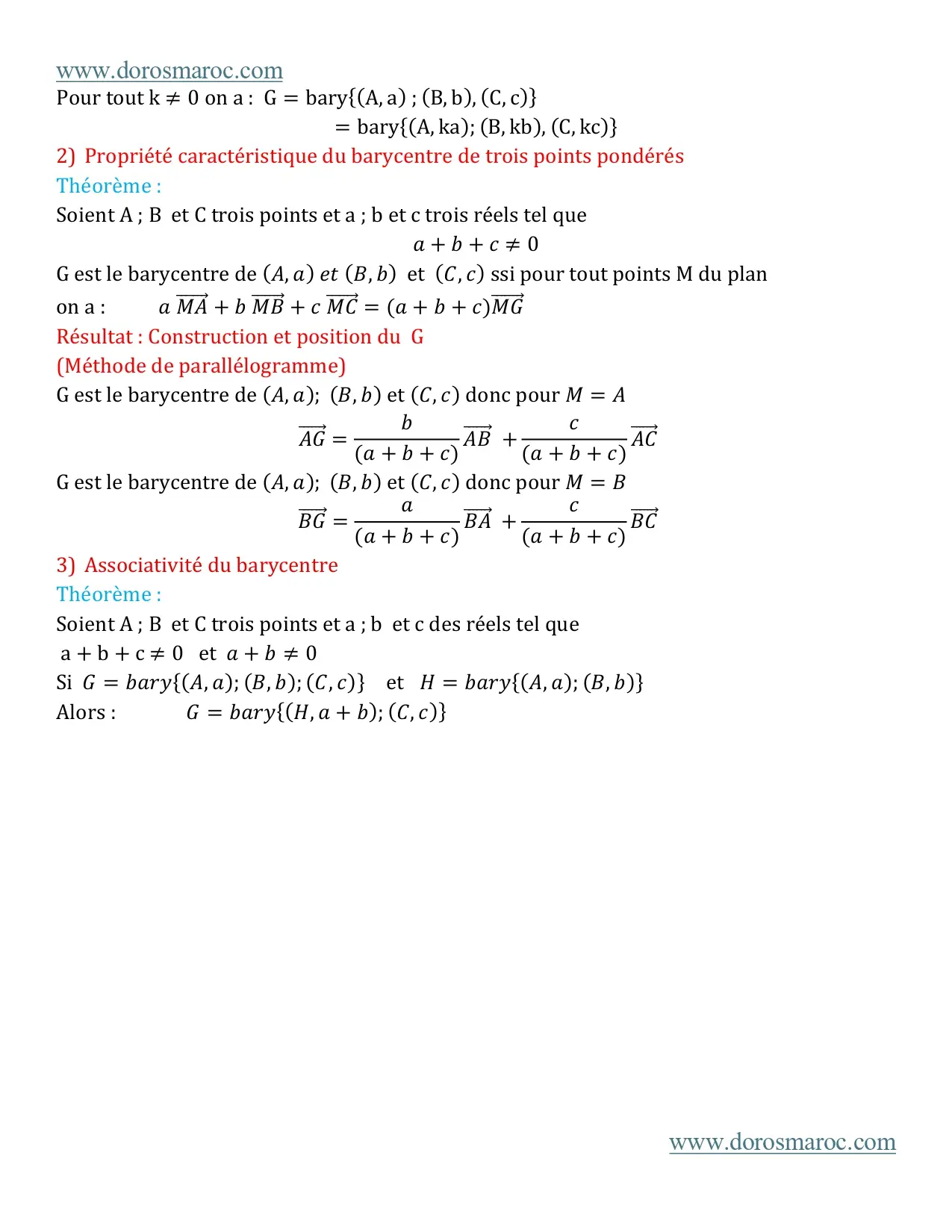 Barycentre de deux et trois points pondérés – Mathématiques 1BAC BIOF