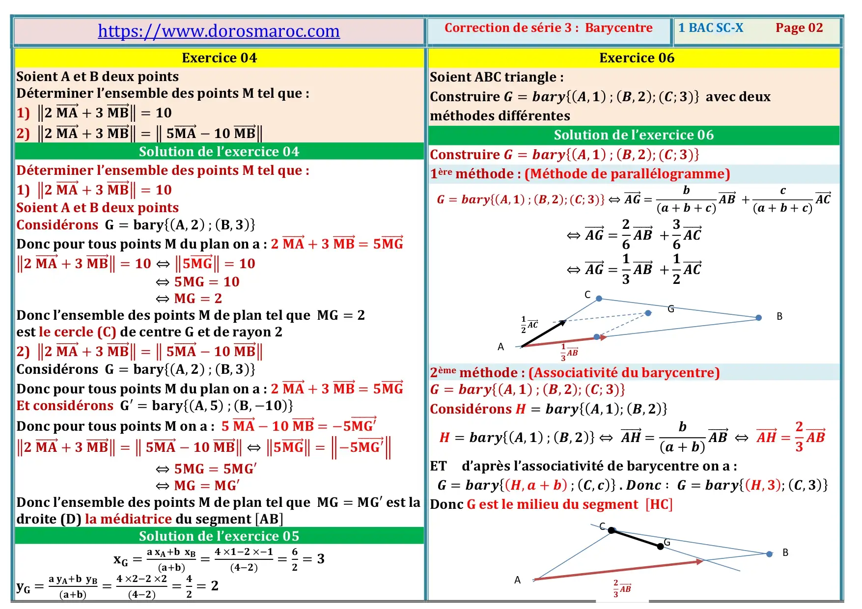 Série d’exercices corrigés sur le barycentre – Mathématiques 1BAC BIOF