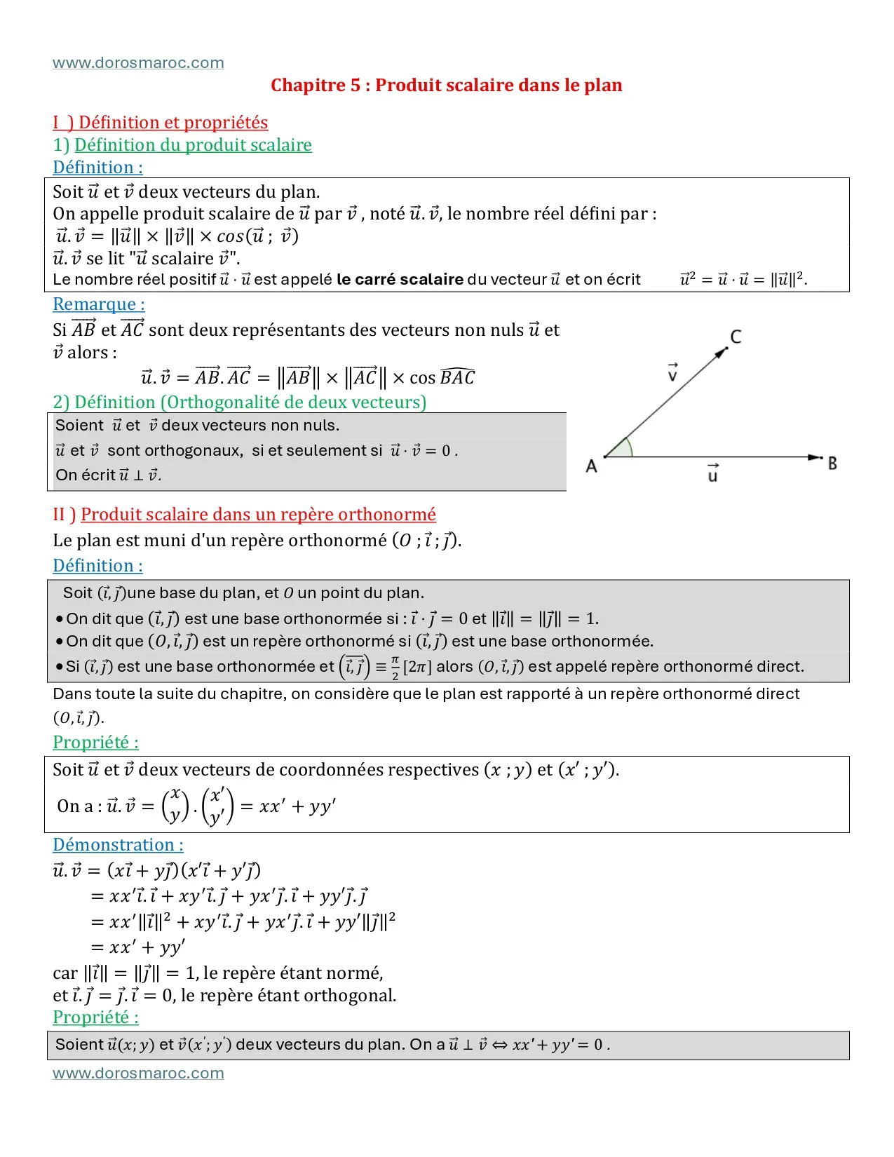 Produit scalaire dans le plan – Cours | 1ère Bac Produit scalaire dans le plan – cours de mathématiques 1ère Bac
