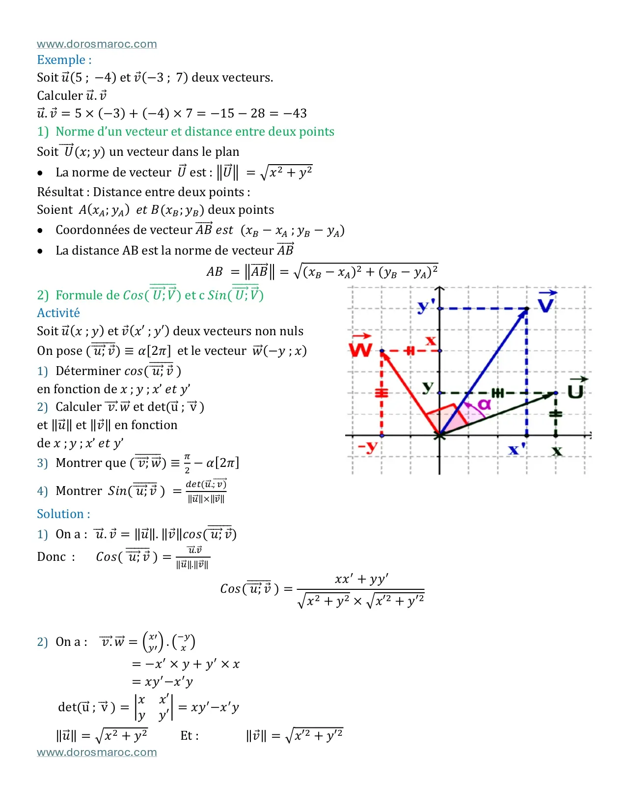 Produit scalaire dans le plan – cours de mathématiques 1ère Bac