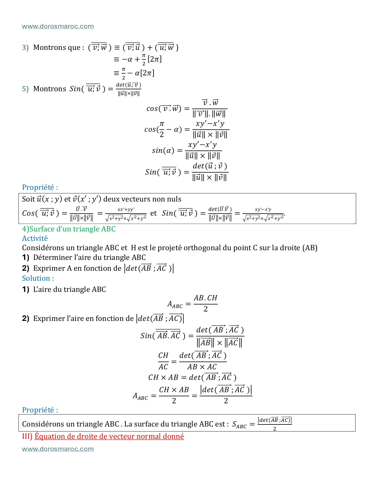 Produit scalaire dans le plan – cours de mathématiques 1ère Bac