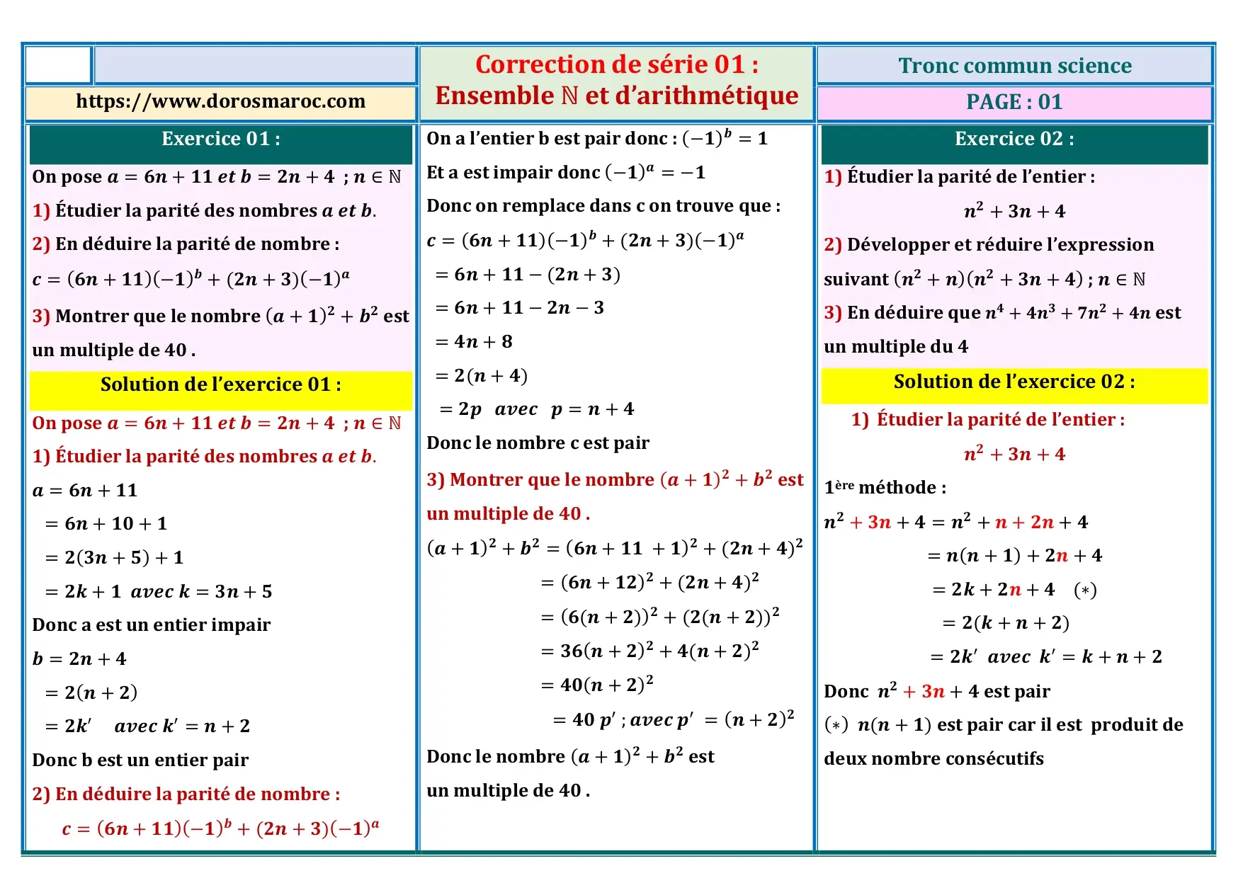 Série d’exercices corrigés sur l’ensemble ℕ et les notions d’arithmétique – TCS