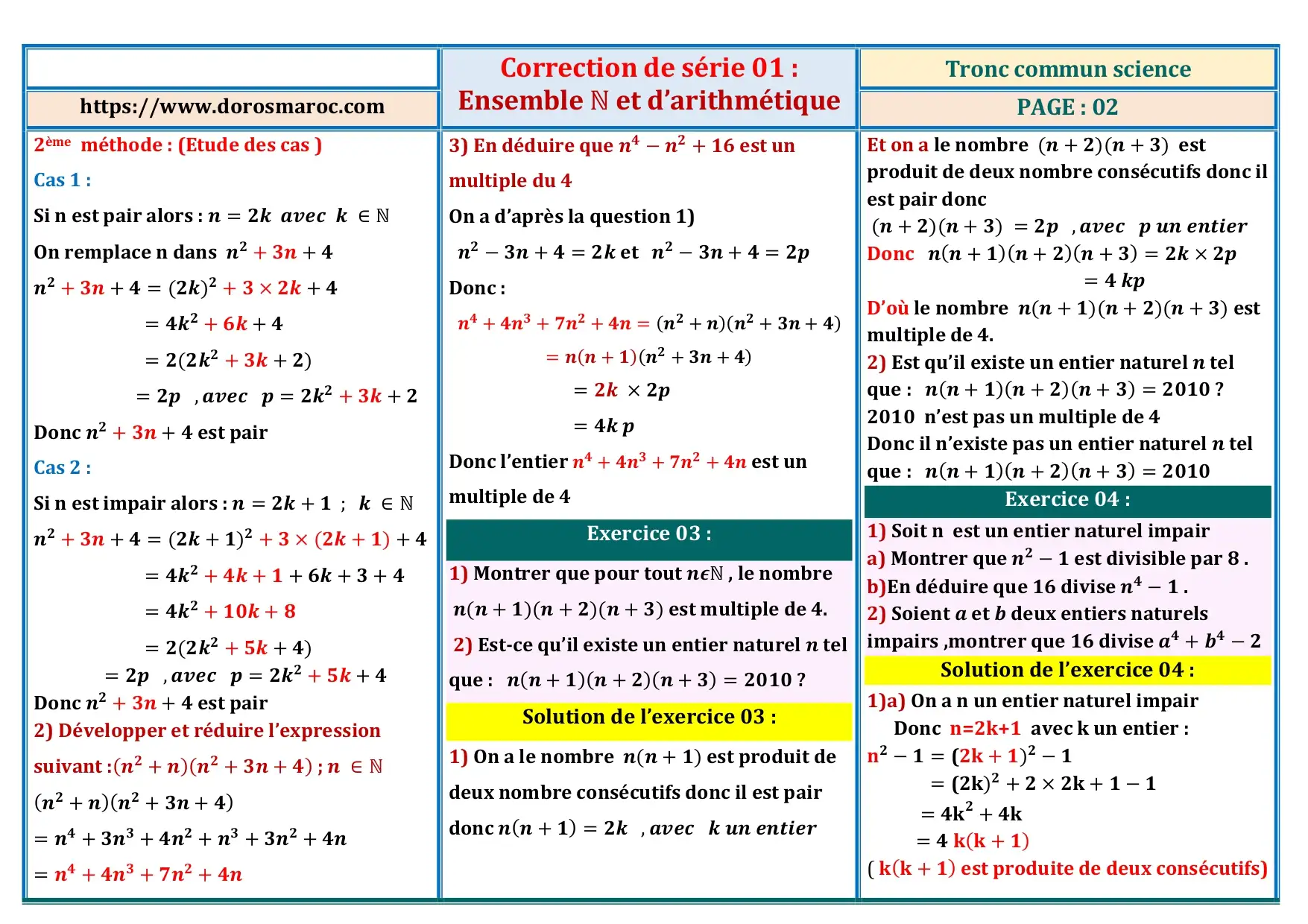 Série d’exercices corrigés sur l’ensemble ℕ et les notions d’arithmétique – TCS