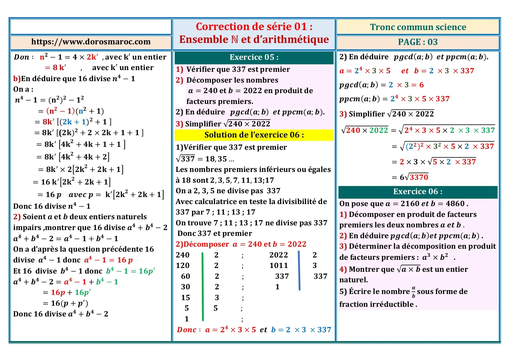 Série d’exercices corrigés sur l’ensemble ℕ et les notions d’arithmétique – TCS