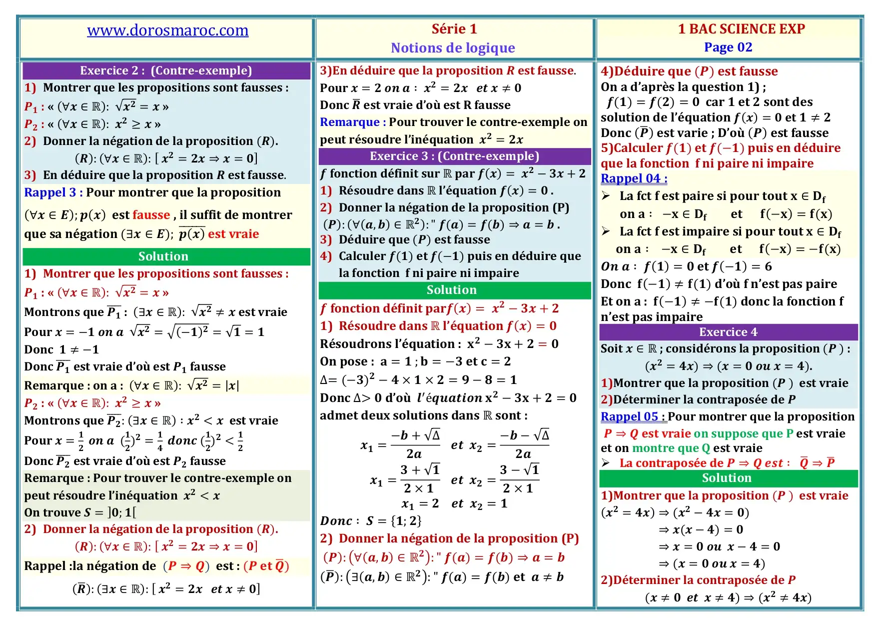 Série d’exercices corrigés sur les notions de logique – 1BAC BIOF