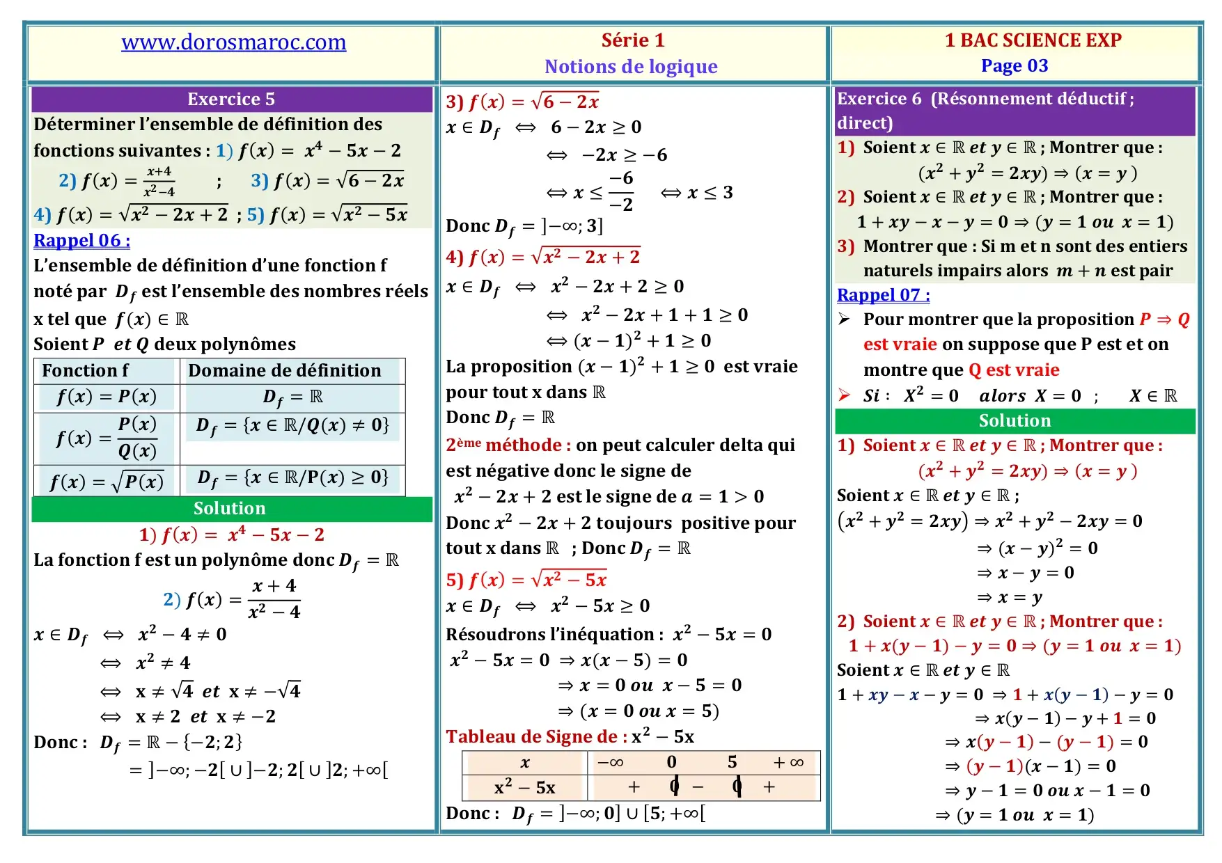Série d’exercices corrigés sur les notions de logique – 1BAC BIOF