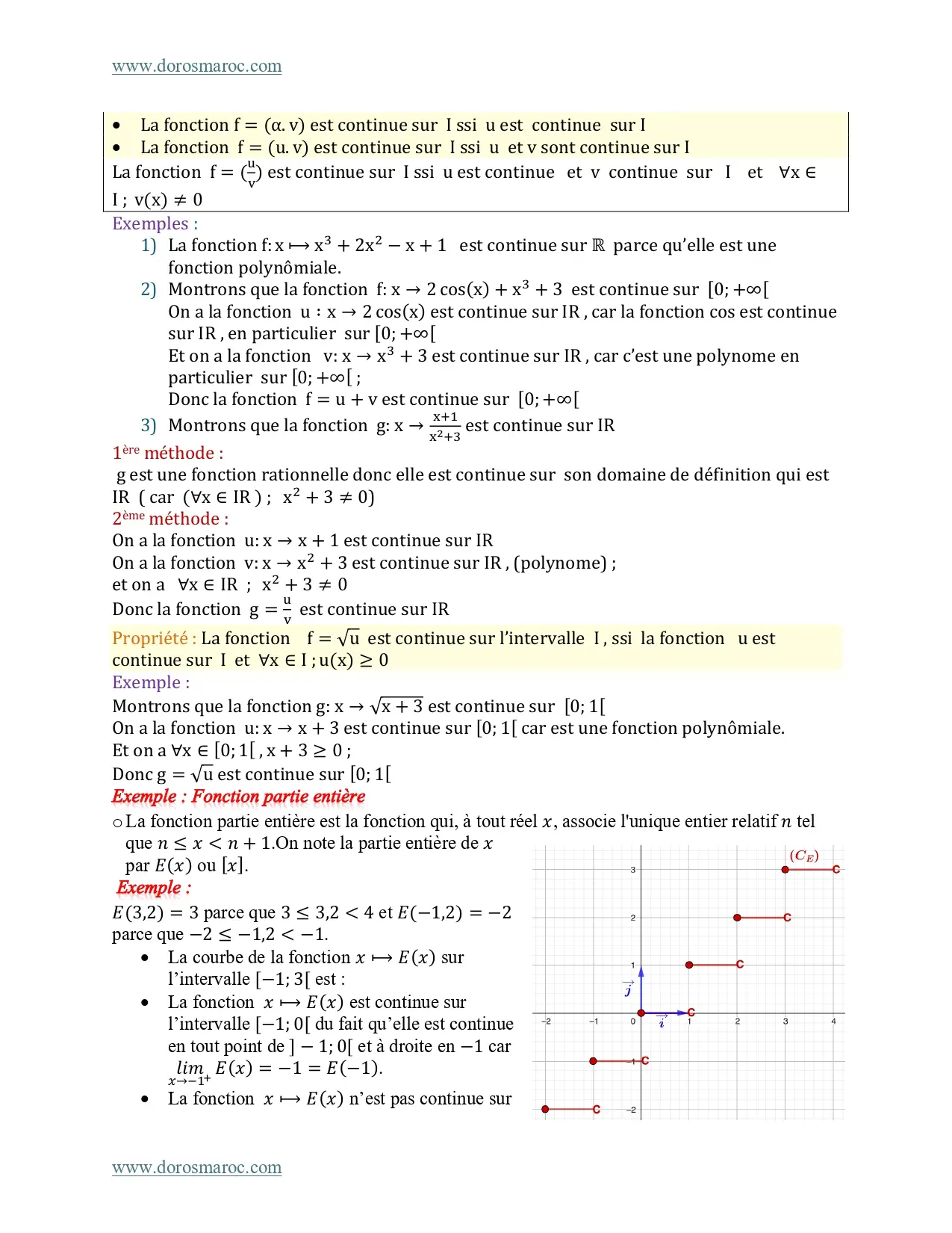 Cours de continuité d’une fonction avec exercices corrigés - 2ème Bac